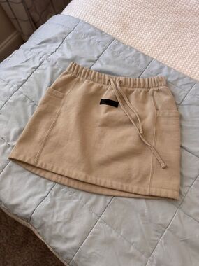 Essentials Neutral Beige Drawstring Mini Skirt